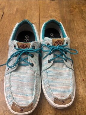 Twisted X Light Blue & Teal Canvas Mules